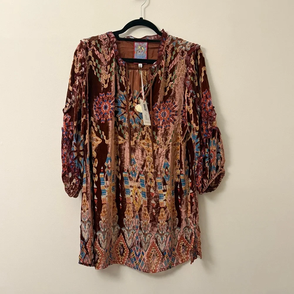 Johnny Was, Multicolor Velvet Blouse, Small, New w/ Tags